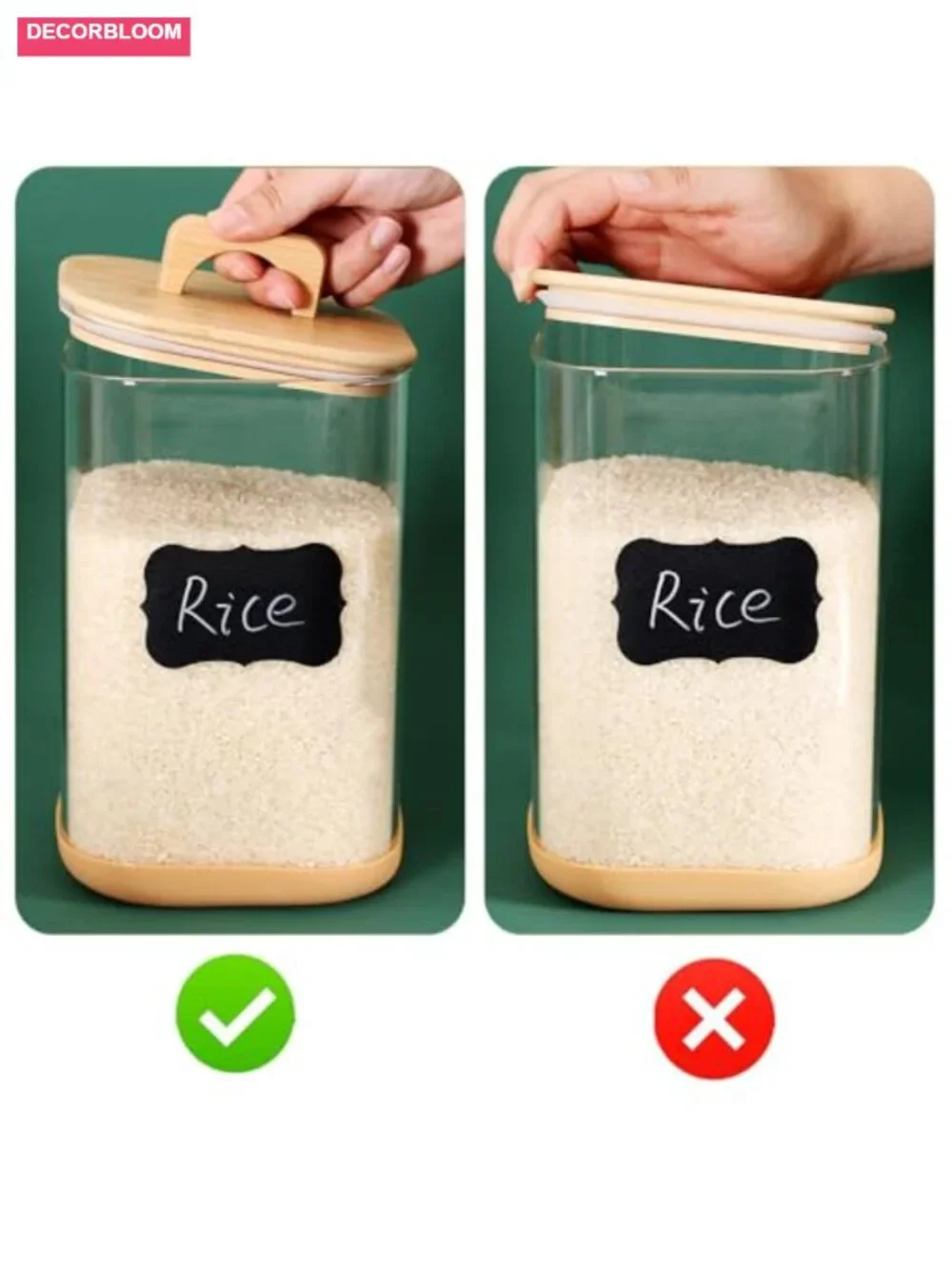 Set of 2 Large Glass Food Storage Canisters with Bamboo Lids - 100 oz Airtight